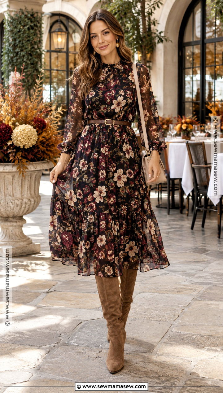 Thanksgiving Floral Midi Dress Outfit - 20 Womens Thanksgiving Outfit Ideas
