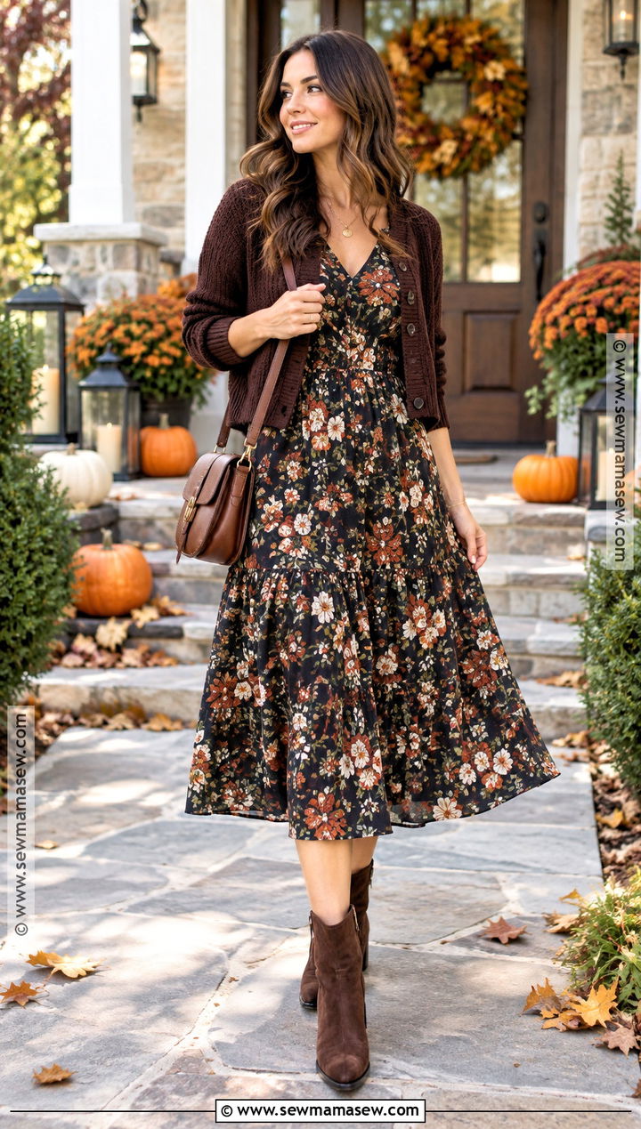 Thanksgiving Floral Midi Dress Outfit - 25 thanksgiving dress ideas