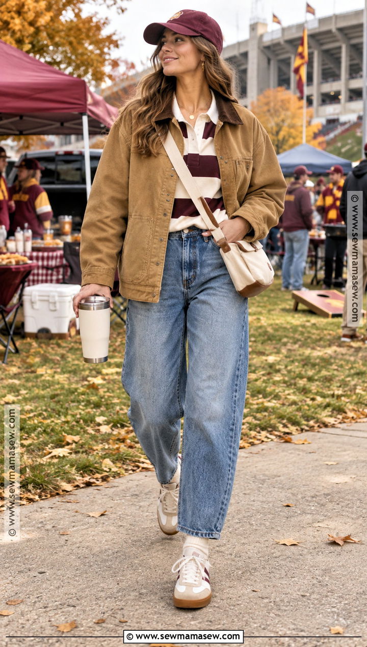 Thanksgiving Football Barn Jacket With Barrel Jeans - 15 Thanksgiving Football Game Outfit Ideas