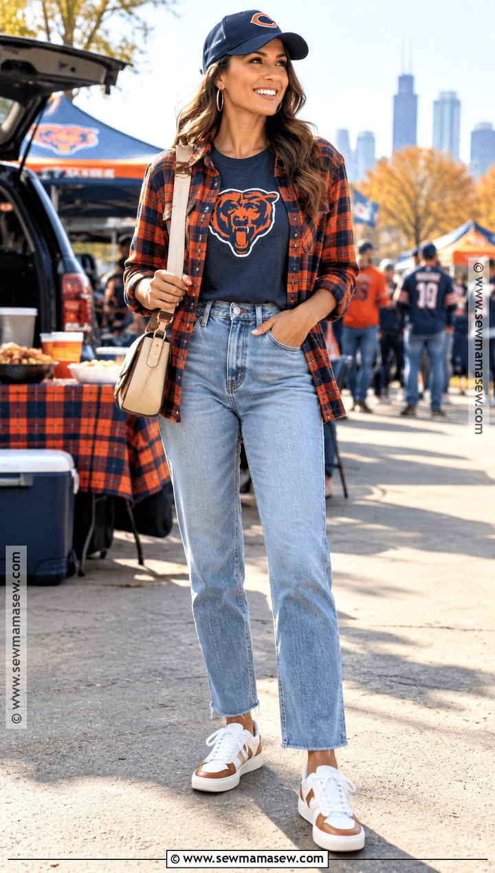 Thanksgiving Football Flannel With Mom Jeans - 15 Thanksgiving Football Game Outfit Ideas