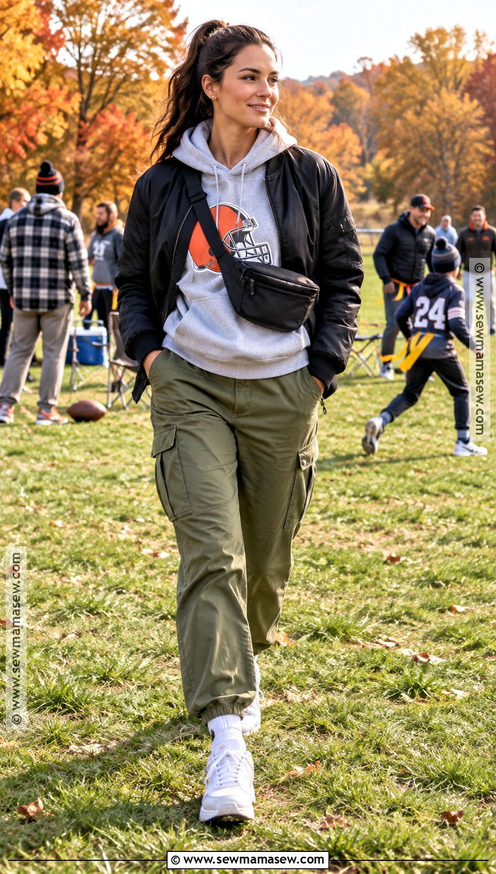 Thanksgiving Football Hoodie With Cargo Pants - 15 Thanksgiving Football Game Outfit Ideas