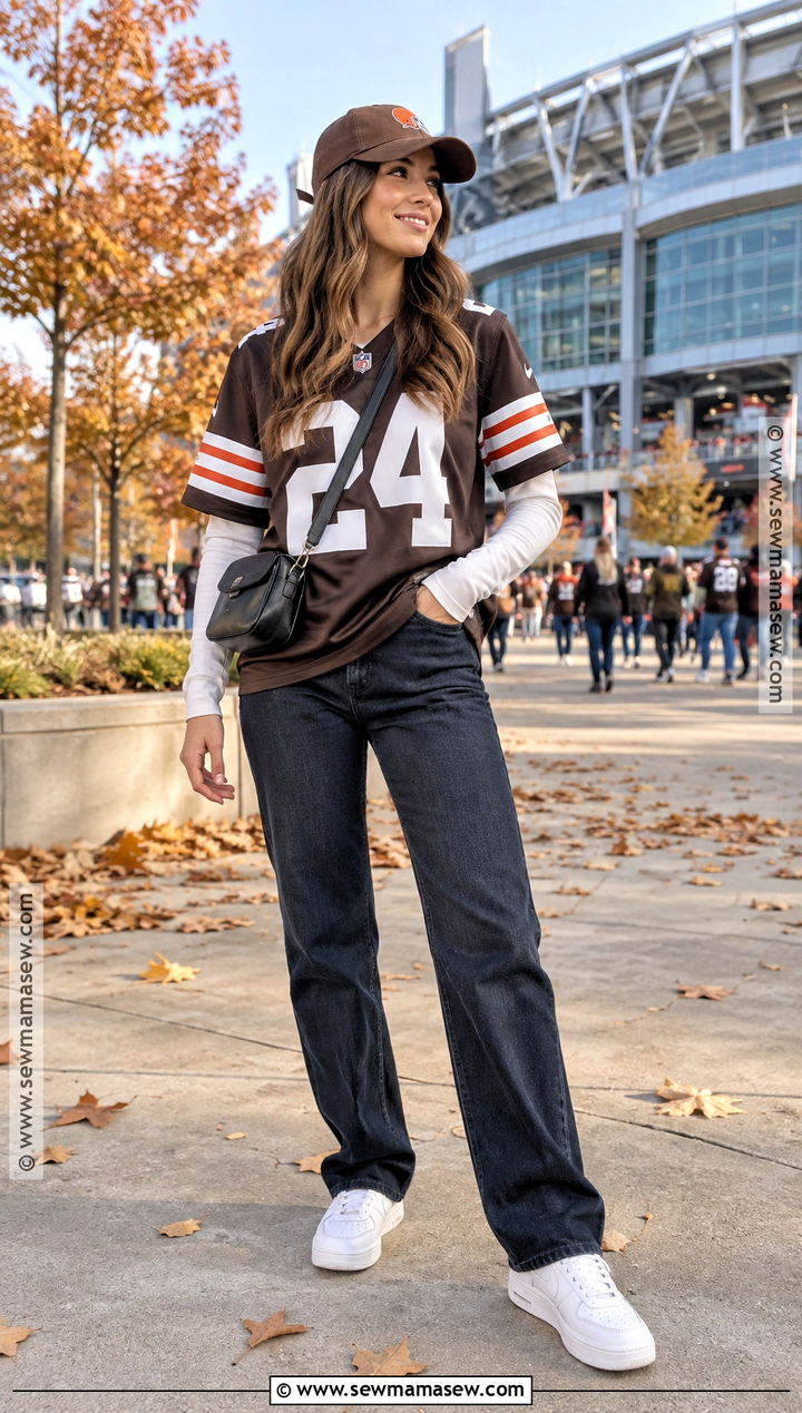 Thanksgiving Football Jersey With Straight Leg Jeans - 15 Thanksgiving Football Game Outfit Ideas