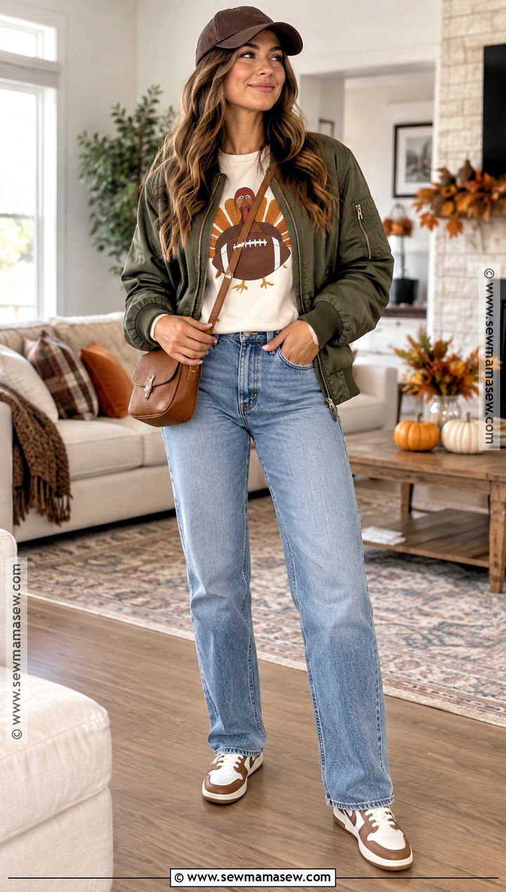Thanksgiving Football Shirt With Relaxed Jeans - 25 Thanksgiving Shirts