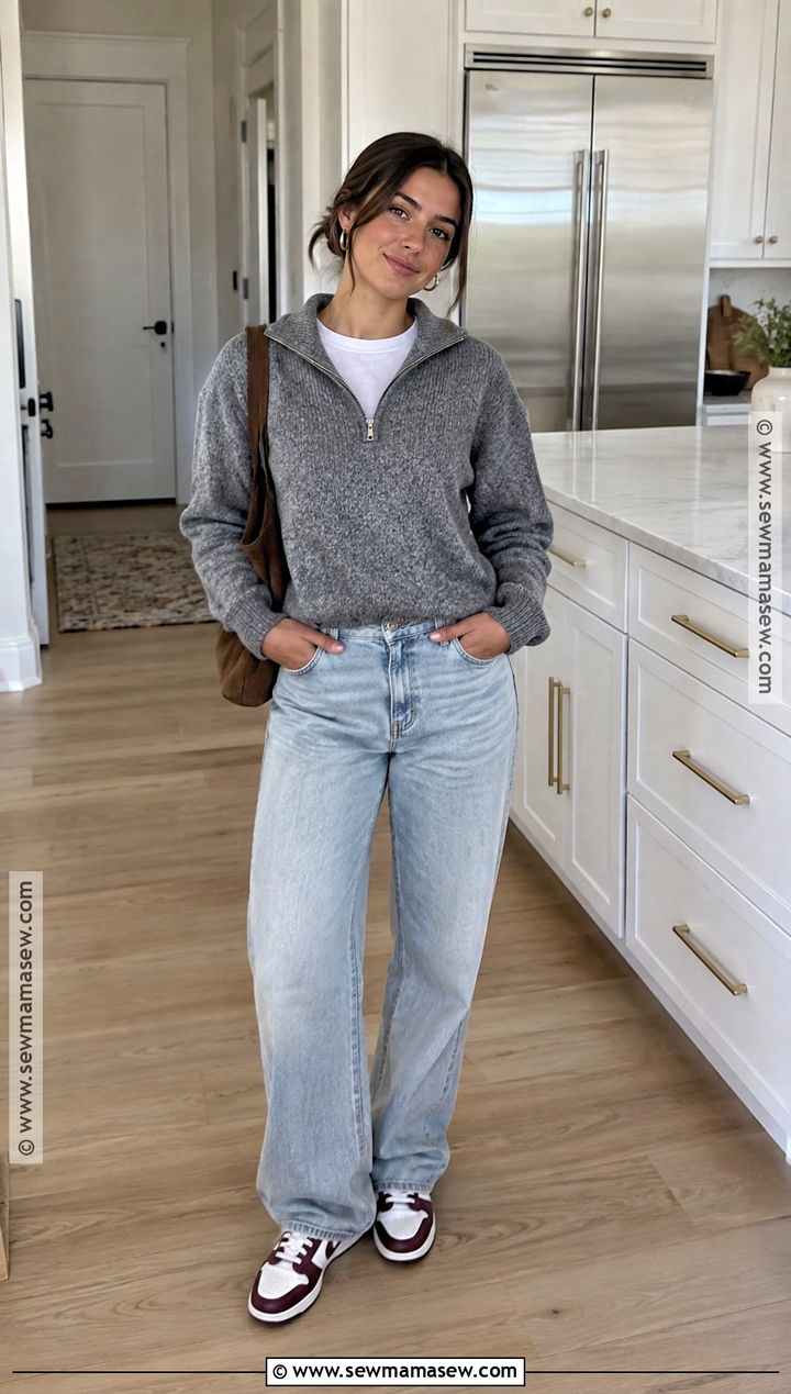 Thanksgiving Gray Quarter Zip And Baggy Jeans Outfit - 20 Thanksgiving Outfits Jeans