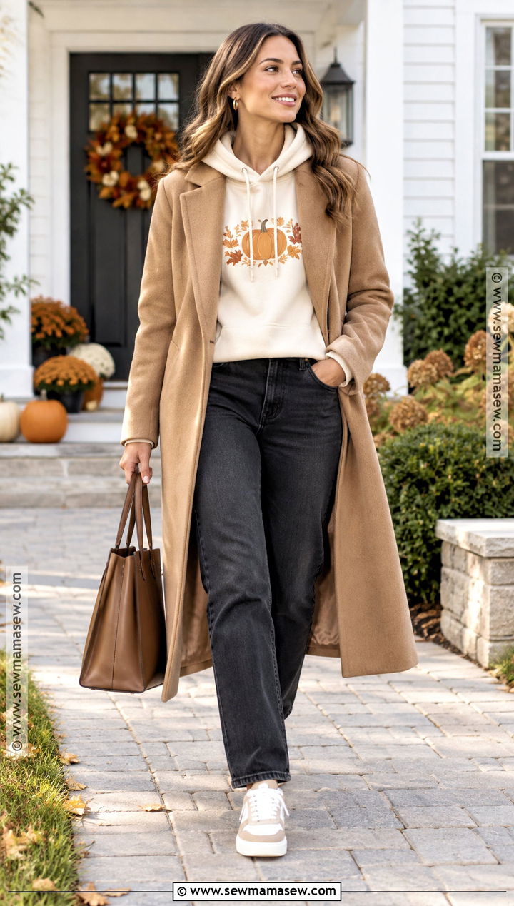 Thanksgiving Hoodie And Wool Coat Outfit - 25 cozy thanksgiving outfit ideas