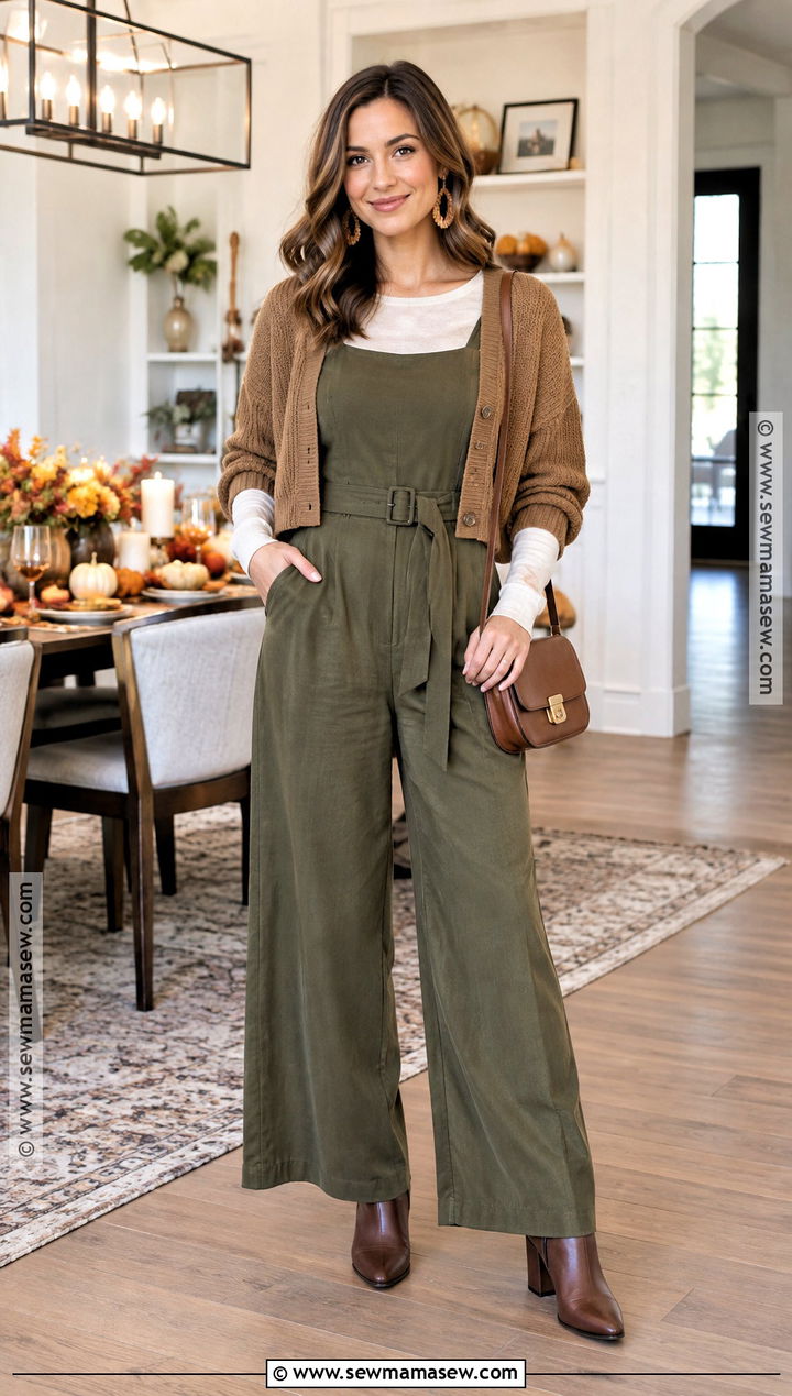 Thanksgiving Jumpsuit And Ankle Boots Outfit - 25 cozy thanksgiving outfit ideas