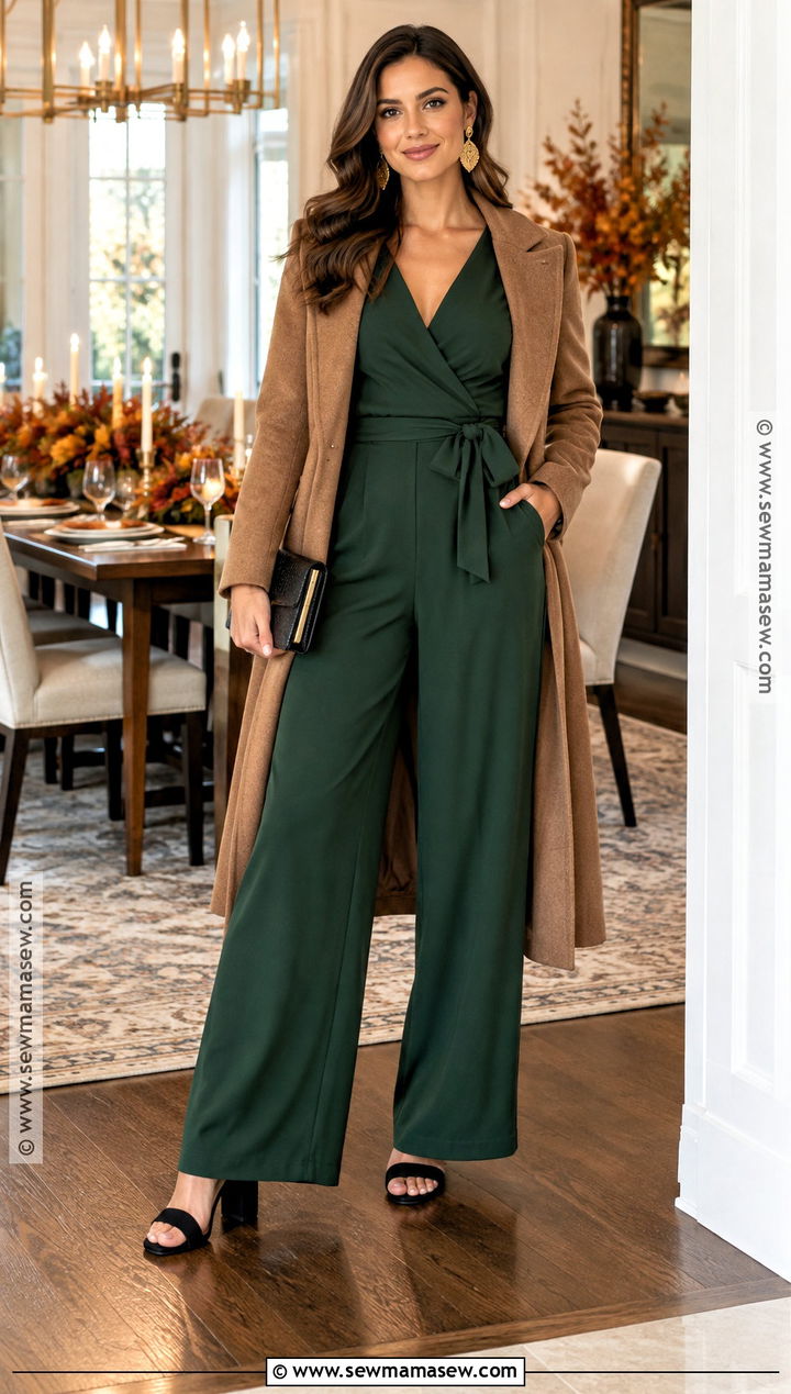 Thanksgiving Jumpsuit And Block Heels Outfit - 20 thanksgiving fashion ideas