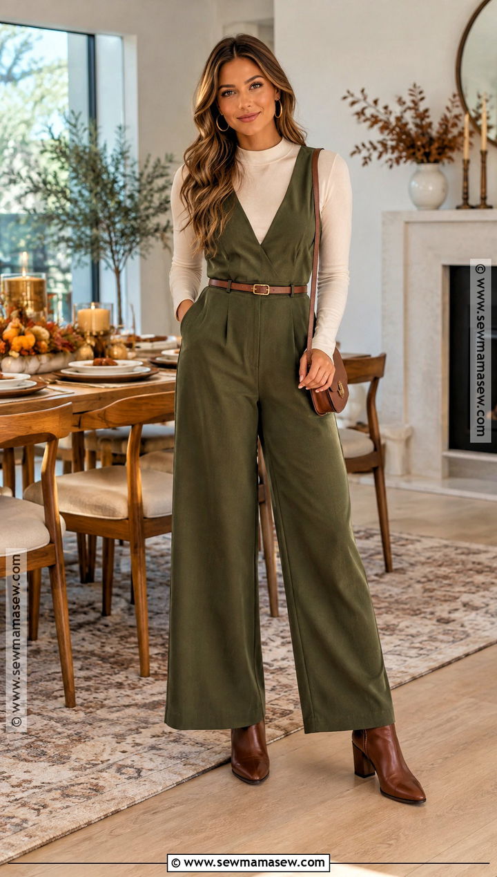 Thanksgiving Jumpsuit and Ankle Boots Outfit - 20 Thanksgiving Outfit Simple Ideas