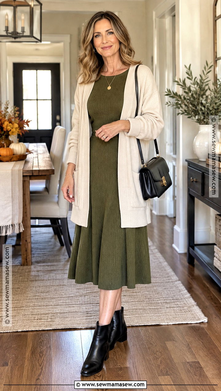 Thanksgiving Knit Dress And Ankle Boots Outfit - 25 Simple Thanksgiving Outfits