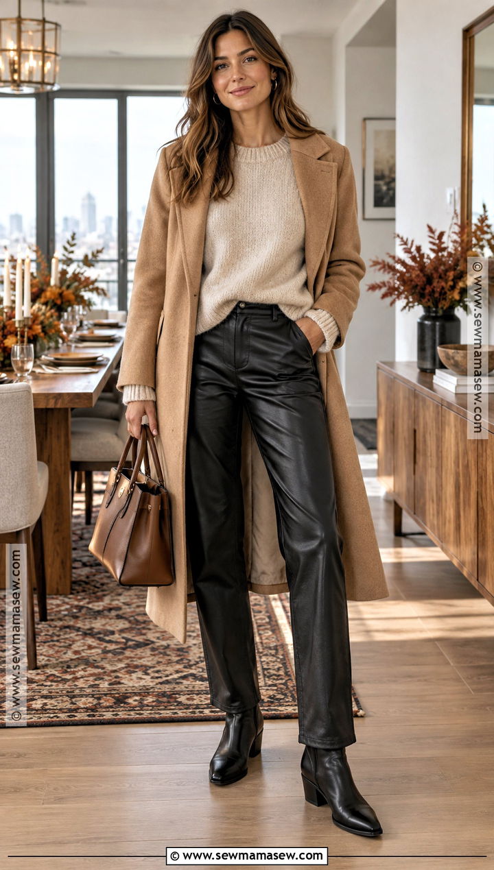 Thanksgiving Leather Pants With A Soft Sweater - 20 Dress For Thanksgiving Ideas