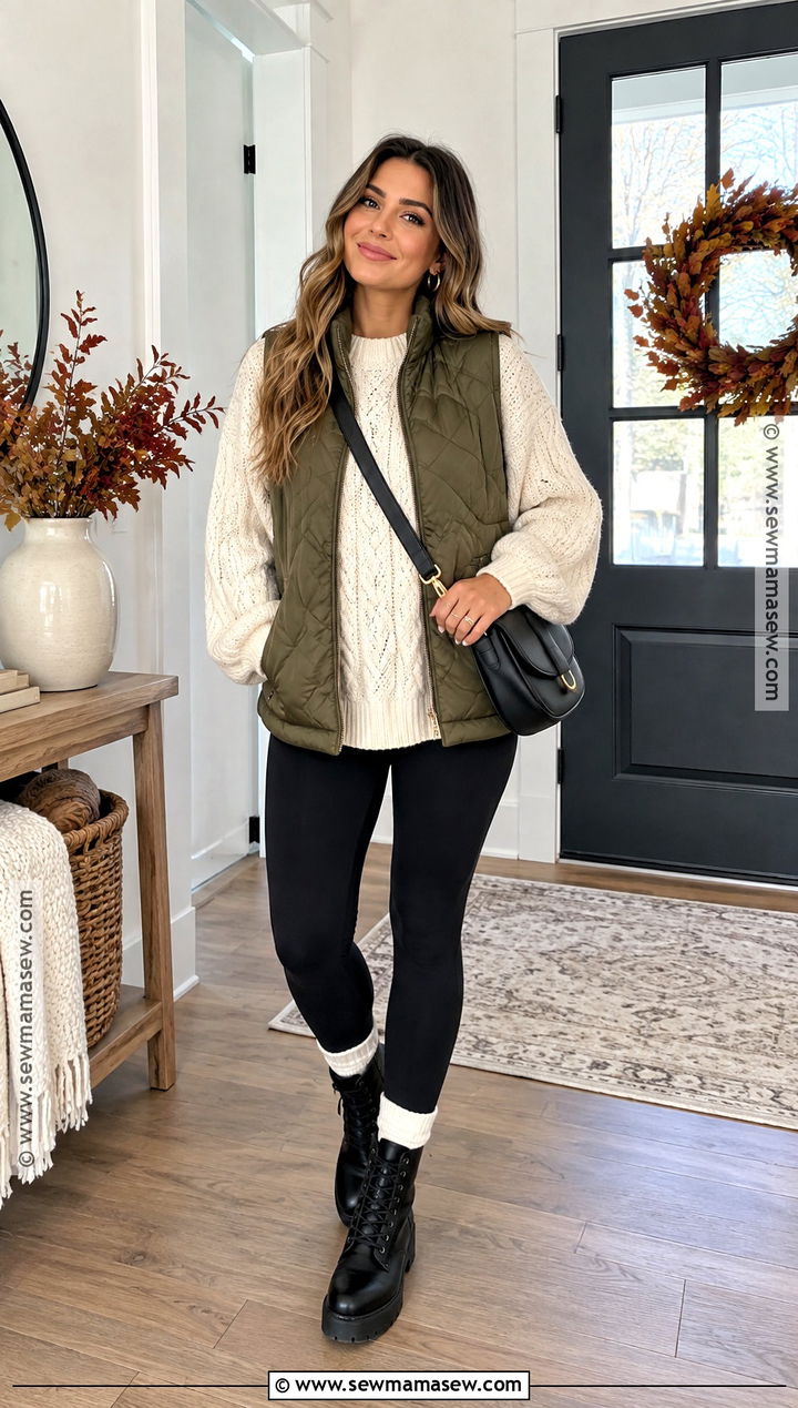 Thanksgiving Leggings And Oversized Sweater With Combat Boots - 20 Thanksgiving Outfit With Boots