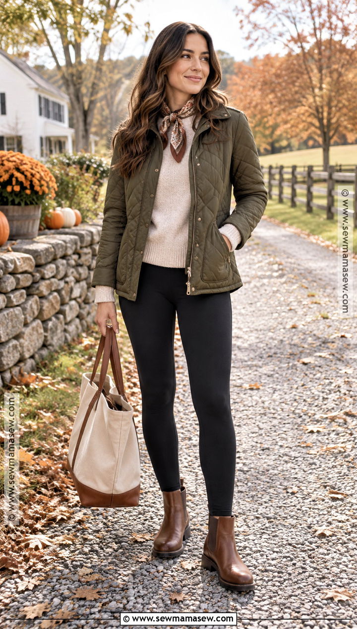 Thanksgiving Leggings Outfit With Quilted Jacket - 20 Thanksgiving Outfit Leggings