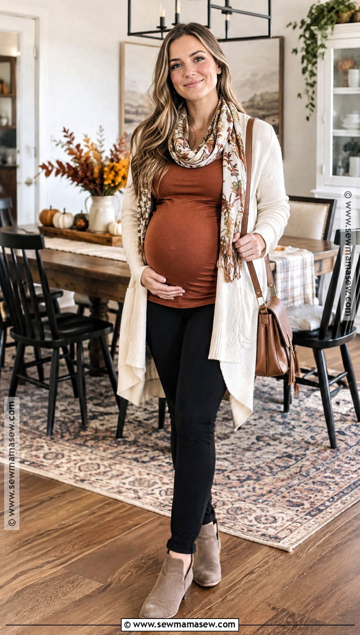 Thanksgiving Maternity Leggings Outfit With Long Cardigan - 20 Thanksgiving Outfit Leggings