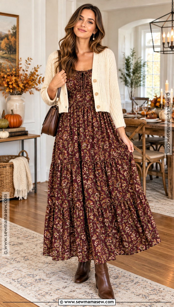 Thanksgiving Maxi Dress and Cardigan Outfit - 20 Thanksgiving Casual Outfit Ideas for Women
