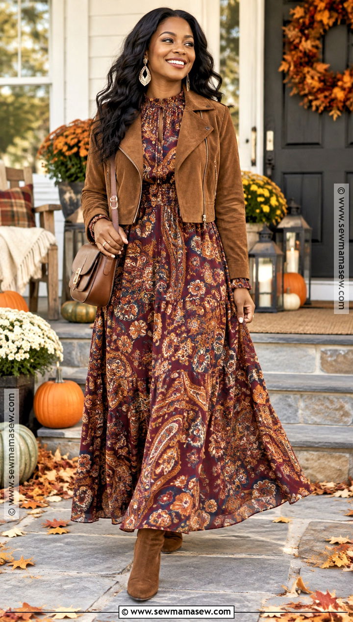 Thanksgiving Maxi Dress and Cropped Jacket Outfit - 25 thanksgiving outfit ideas for black women