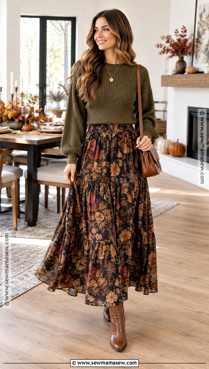 Thanksgiving Maxi Skirt And Cropped Sweater Outfit - 25 thanksgiving outfit ideas