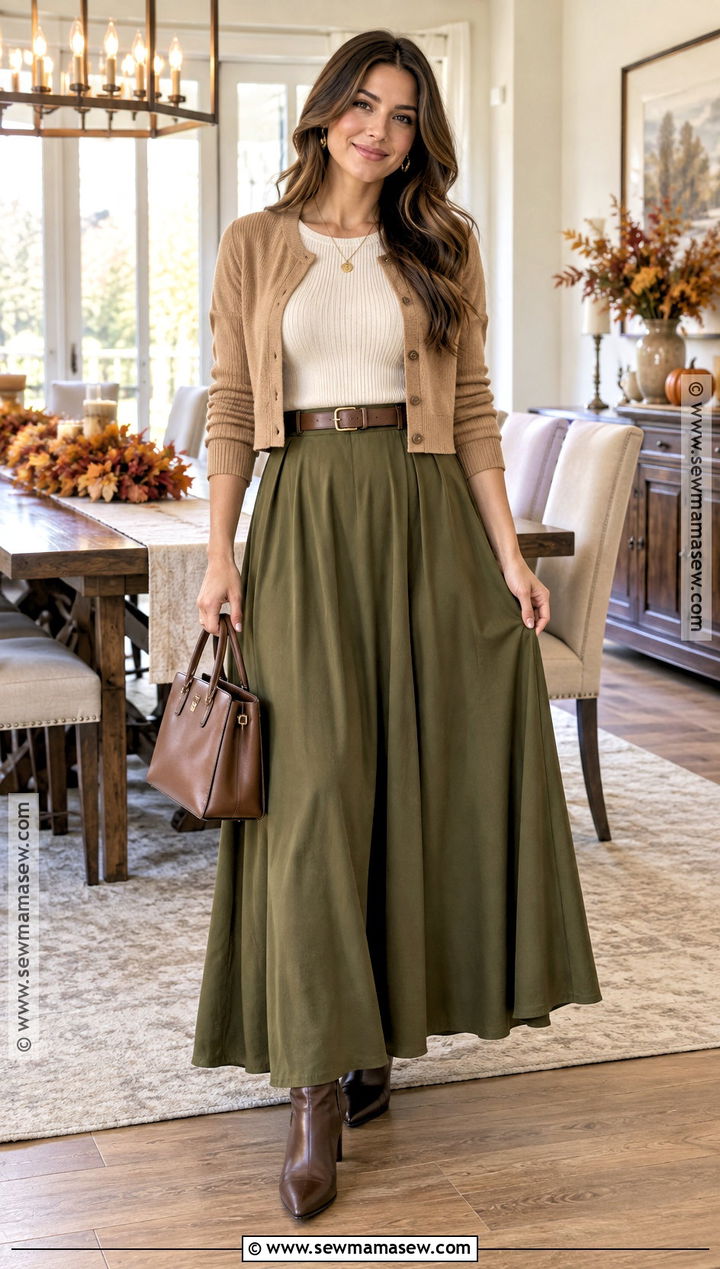 Thanksgiving Maxi Skirt And Fitted Knit Top Outfit - 20 thanksgiving outfit ideas for women