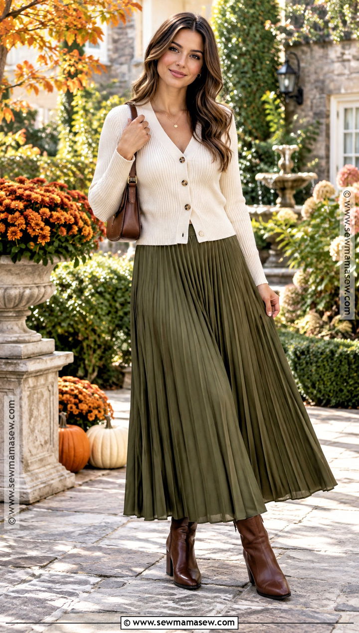 Thanksgiving Maxi Skirt With Fitted Cardigan - 20 Thanksgiving Looks