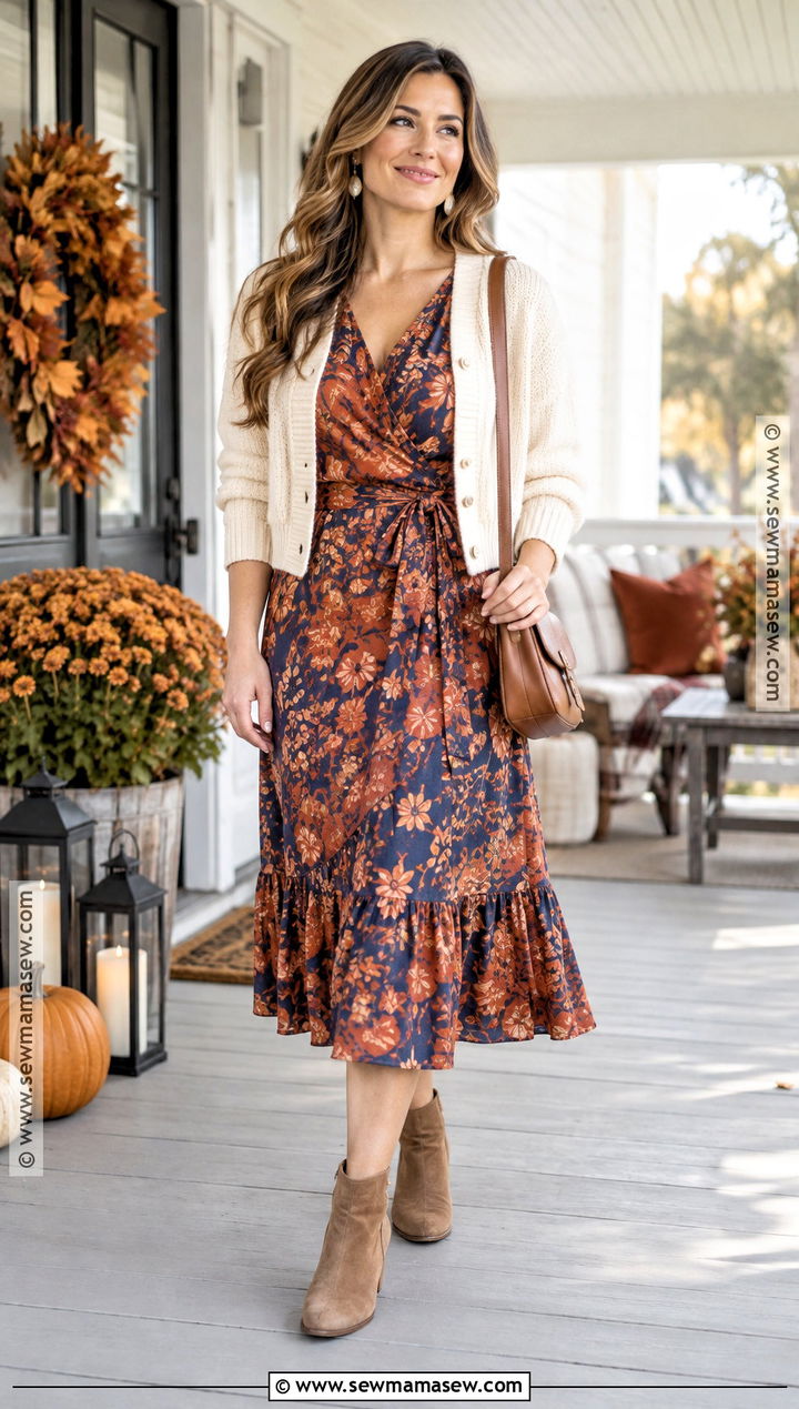 Thanksgiving Midi Dress Outfit With Ankle Boots - 15 Outfit Ideas For Thanksgiving Day