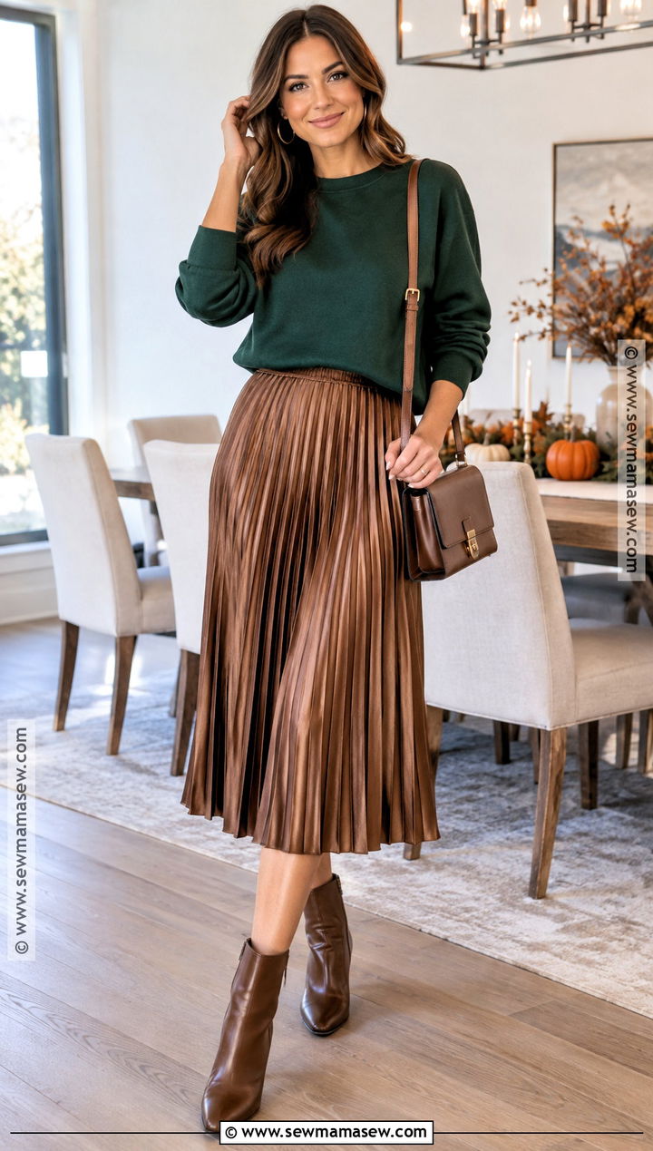 Thanksgiving Midi Skirt and Sweatshirt Outfit - 20 Thanksgiving Looks Outfits