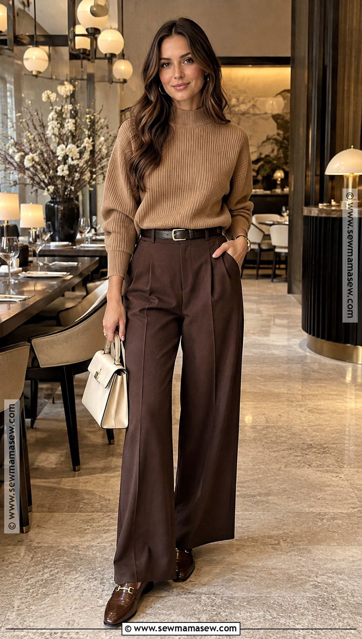 Thanksgiving Monochrome Brown Trouser Outfit - 20 Thanksgiving Outfit Simple Ideas