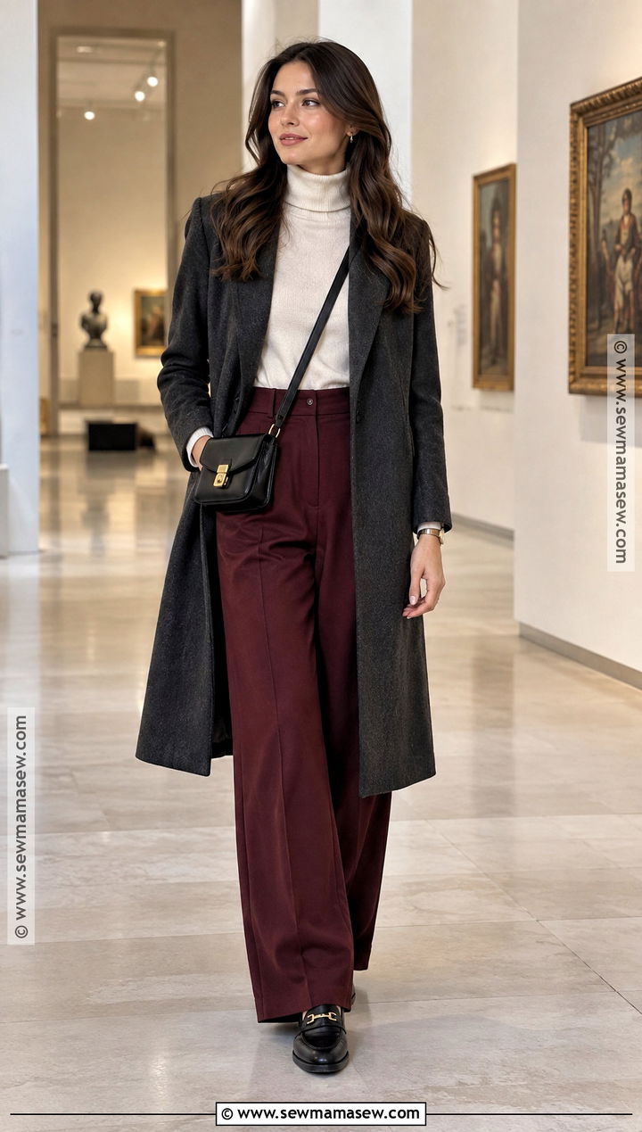 Thanksgiving Museum Outfit With Turtleneck And Trousers - 15 Thanksgiving Vacation Outfits