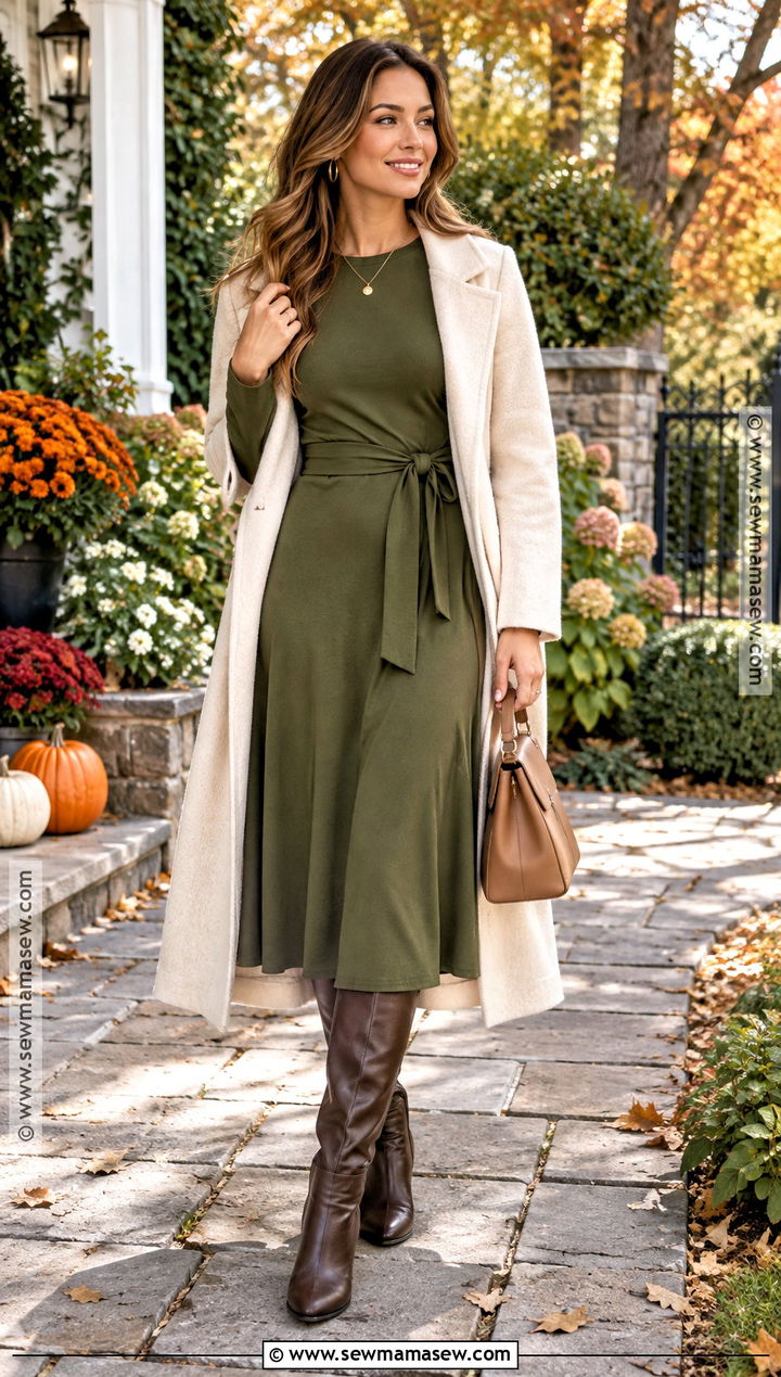 Thanksgiving Olive Green Midi Dress Outfit - 25 thanksgiving dress ideas