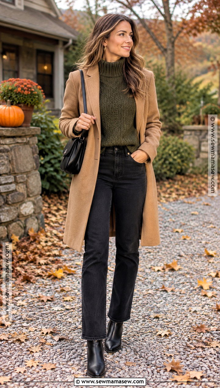 Thanksgiving Olive Sweater And Black Jeans Outfit - 25 Simple Thanksgiving Outfits