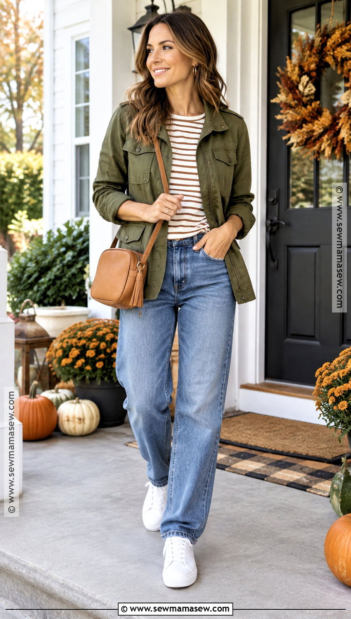 Thanksgiving Olive Utility Jacket And Relaxed Jeans Outfit - 20 Thanksgiving Outfits Jeans