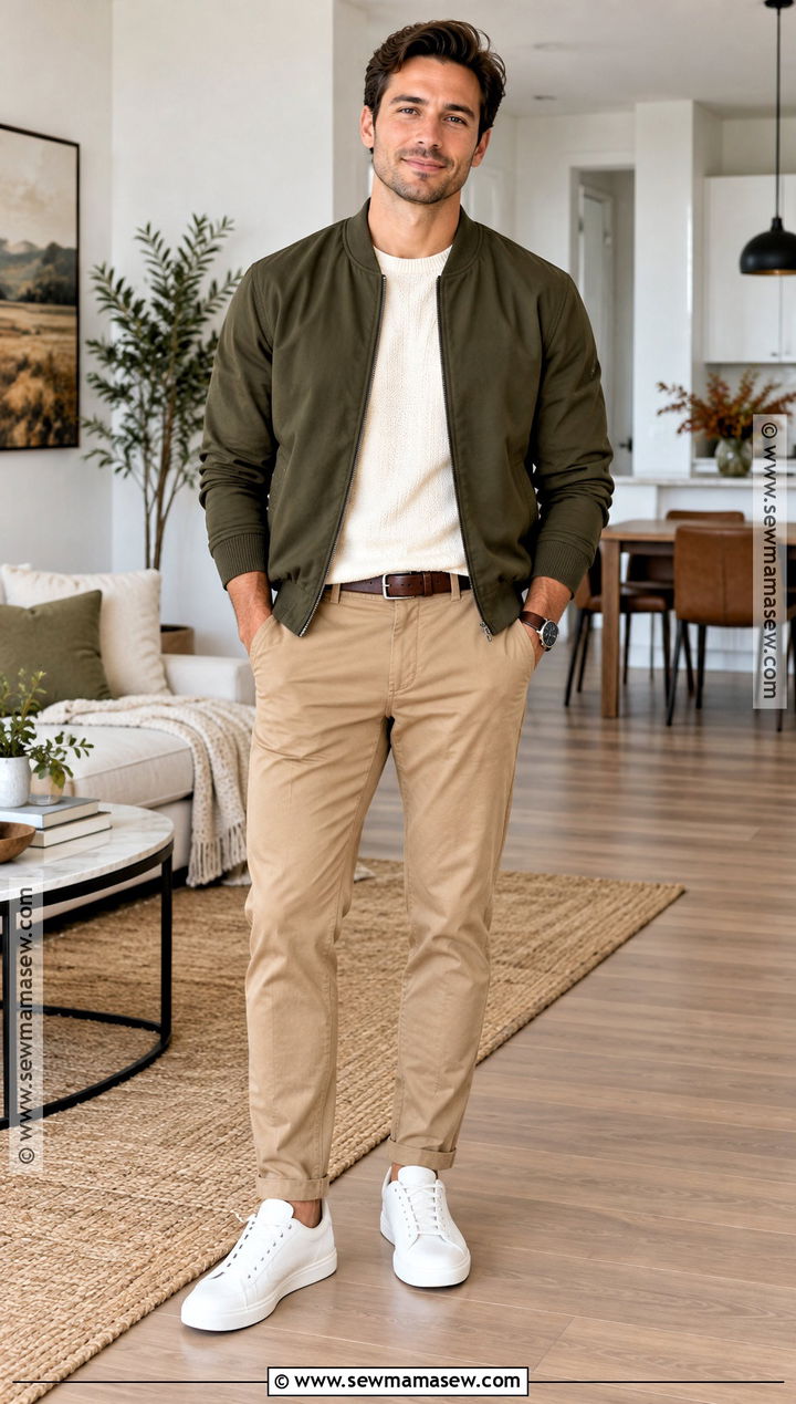 Thanksgiving Outfit With Bomber Jacket and Chinos - 20 thanksgiving outfits for men