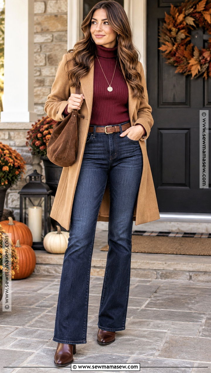 Thanksgiving Outfit With Bootcut Jeans And Turtleneck Sweater - 20 Thanksgiving Outfit With Jeans