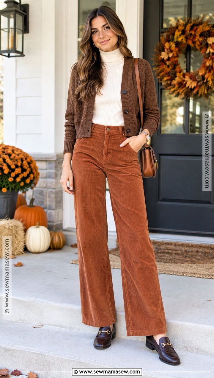 Thanksgiving Outfit With Corduroy Pants And Loafers - 20 Thanksgiving Women Outfit Ideas