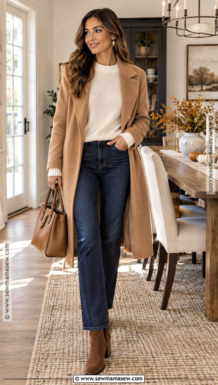 Thanksgiving Outfit With Dark Wash Jeans And Cream Sweater - 20 Thanksgiving Outfit With Jeans