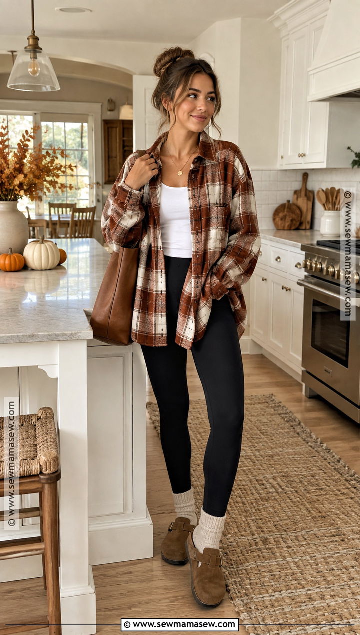 Thanksgiving Outfit With Flannel Shirt And Leggings - 15 thanksgiving outfits women casual leggings