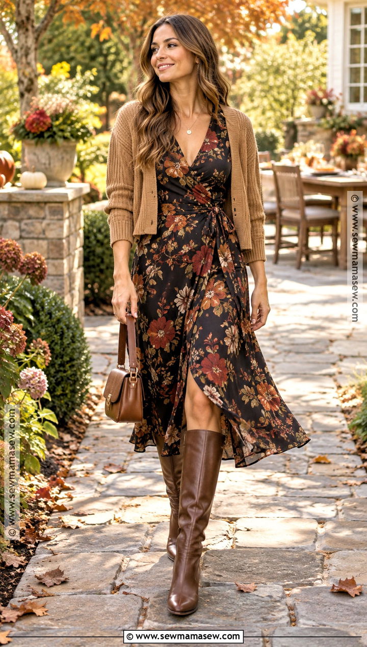 Thanksgiving Outfit With Floral Midi Dress - 25 thanksgiving outfit ideas for women