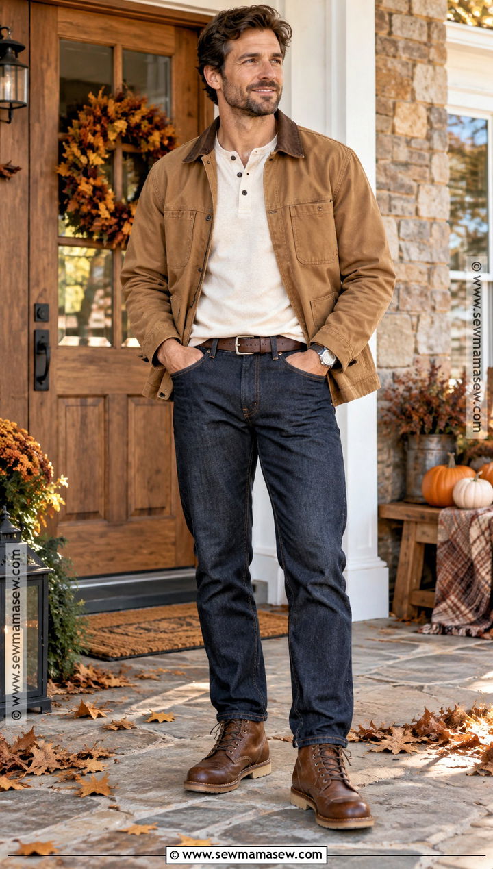 Thanksgiving Outfit With Henley and Workwear Jacket - 20 thanksgiving outfits for men