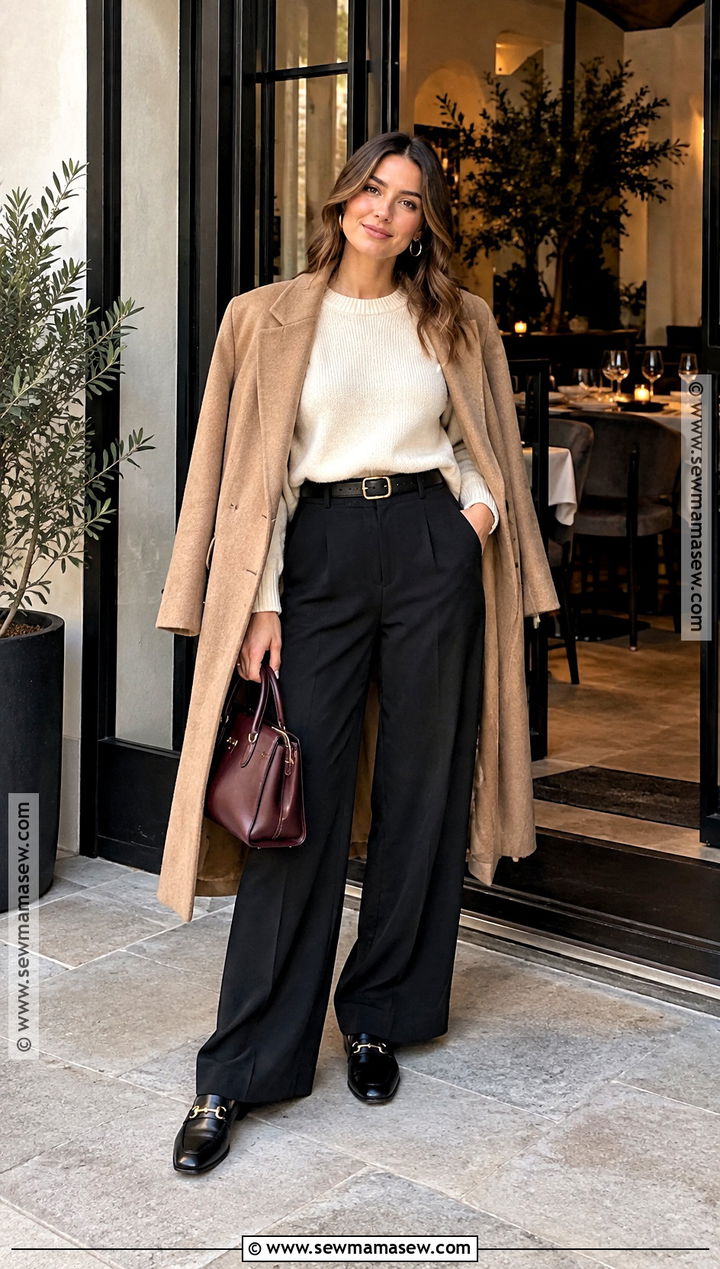 Thanksgiving Outfit With Ivory Sweater And Black Trousers - 20 thanksgiving day outfits