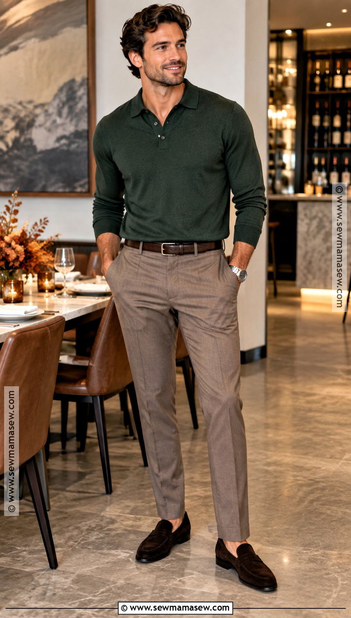 Thanksgiving Outfit With Knit Polo and Dress Pants - 20 thanksgiving outfits for men