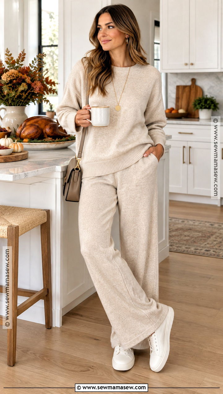 Thanksgiving Outfit With Matching Knit Set And Sneakers - 20 thanksgiving day outfits
