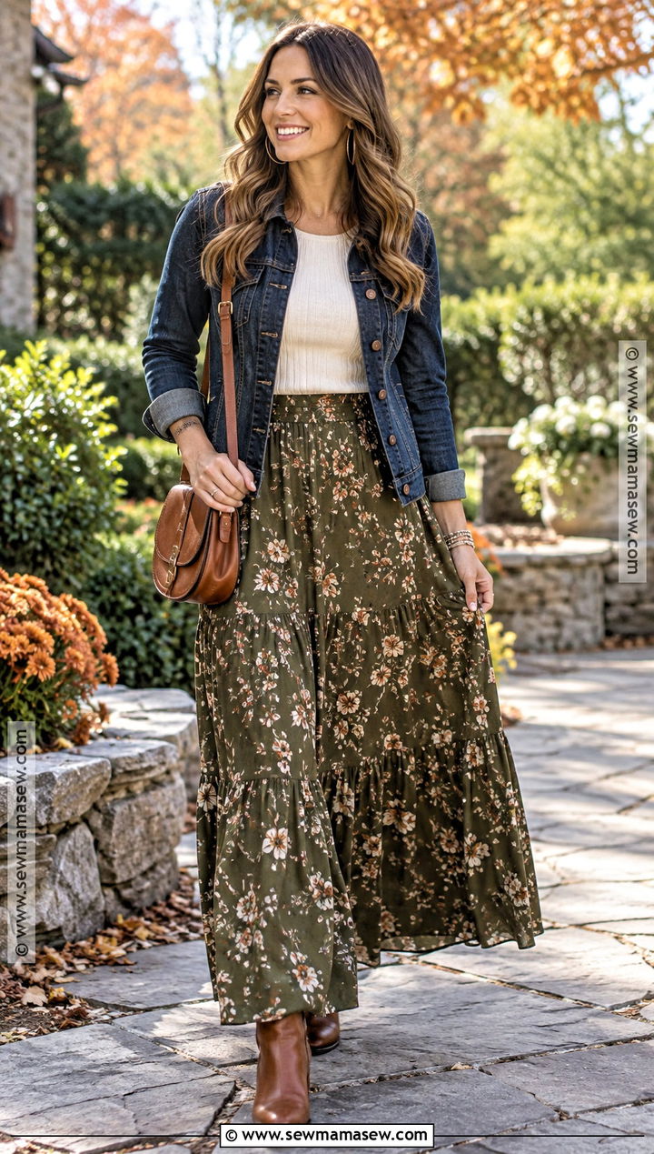 Thanksgiving Outfit With Maxi Skirt And Denim Jacket - 25 thanksgiving outfit ideas for women