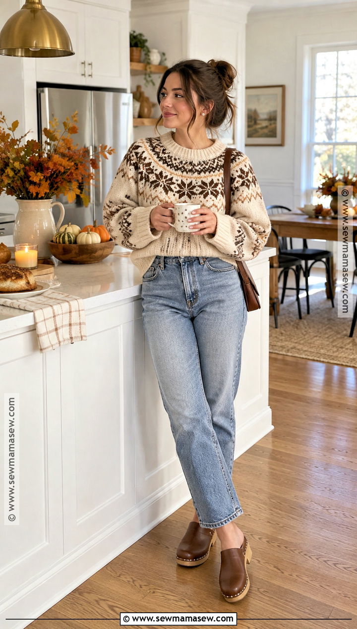 Thanksgiving Outfit With Mom Jeans And Fair Isle Sweater - 20 Thanksgiving Outfit With Jeans