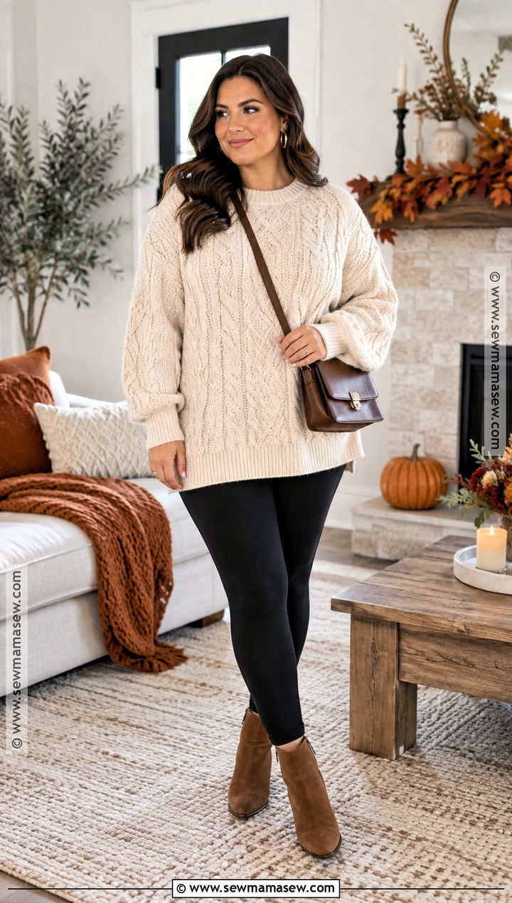 Thanksgiving Outfit With Oversized Sweater And Black Leggings - 15 thanksgiving outfits women casual leggings