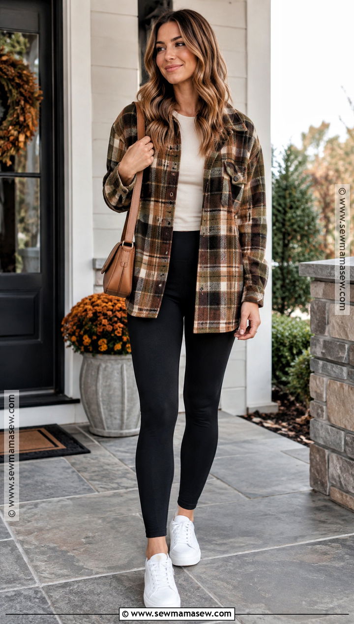 Thanksgiving Outfit With Plaid Shacket And Leggings - 15 thanksgiving outfits women casual leggings