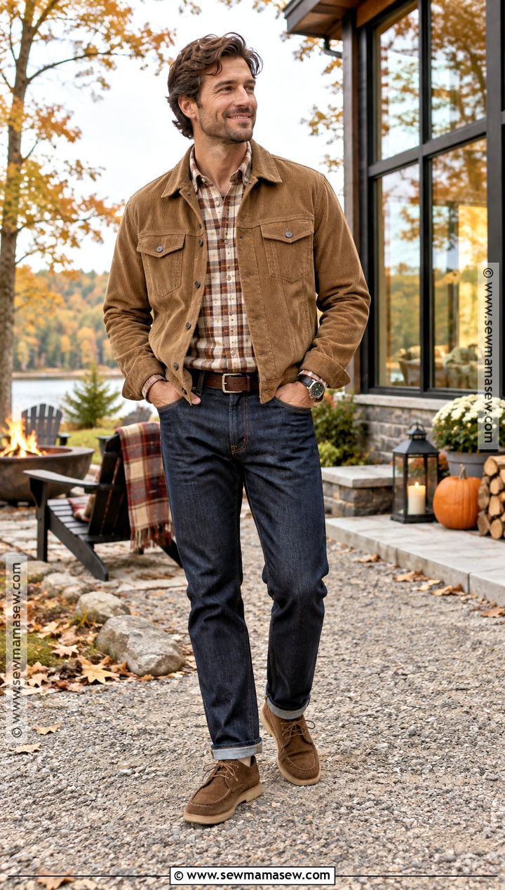 Thanksgiving Outfit With Plaid Shirt and Corduroy Jacket - 20 thanksgiving outfits for men