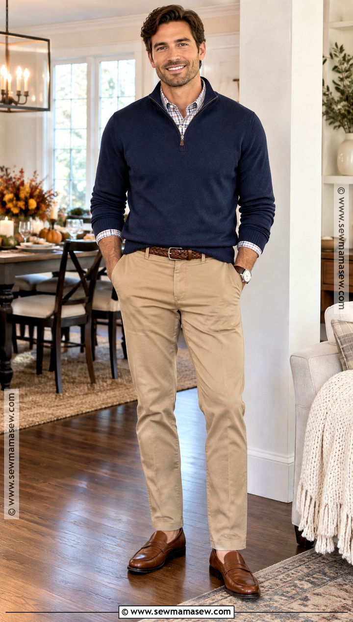Thanksgiving Outfit With Quarter Zip and Khakis - 20 thanksgiving outfits for men