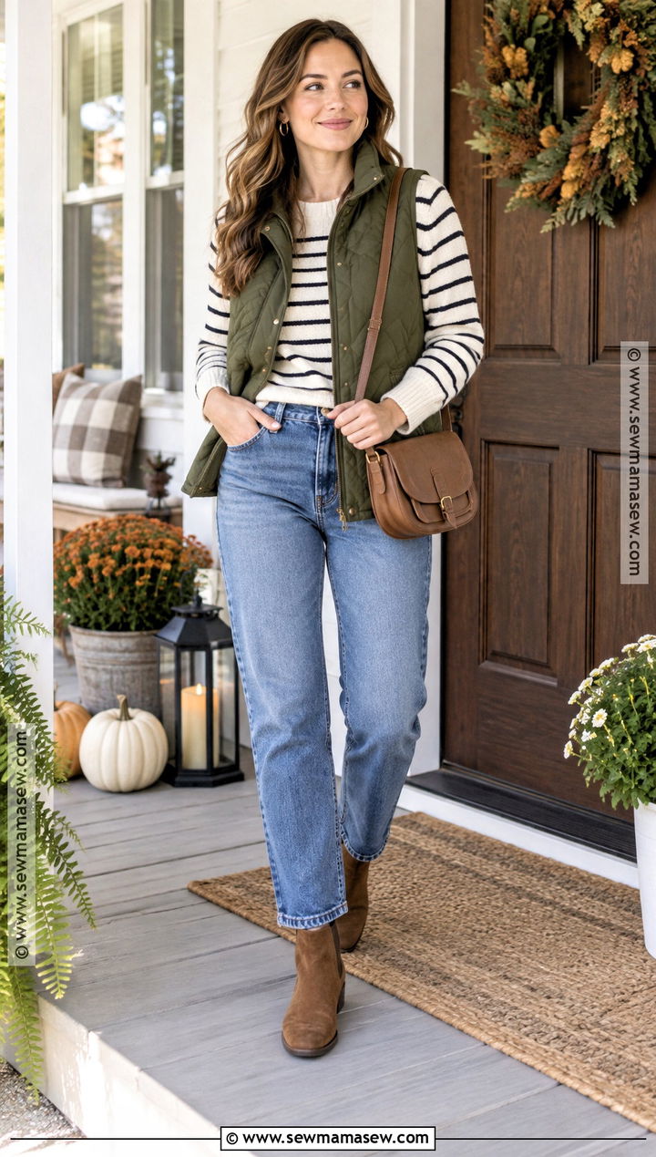 Thanksgiving Outfit With Relaxed Jeans And Quilted Vest - 20 Thanksgiving Outfit With Jeans