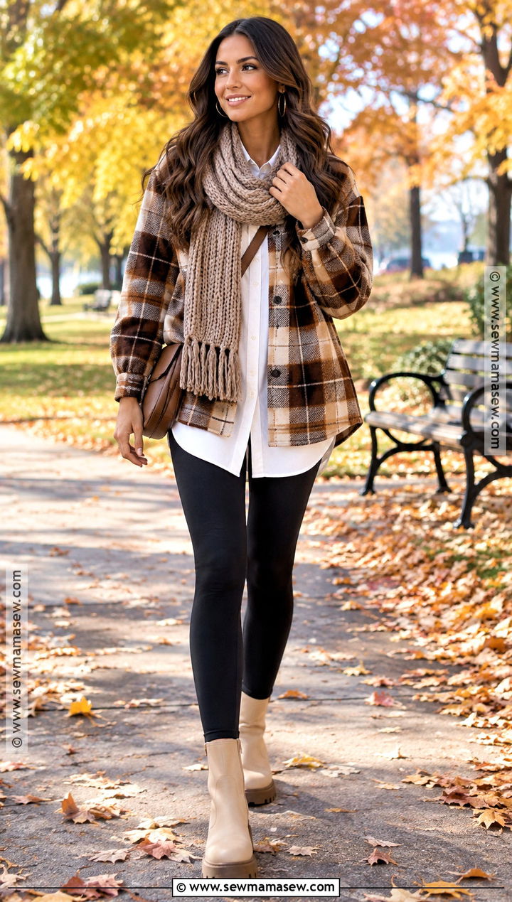 Thanksgiving Outfit With Shacket And Black Leggings - 20 thanksgiving day outfits