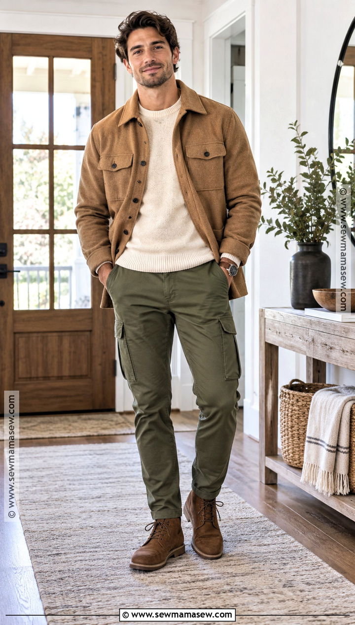 Thanksgiving Outfit With Shacket and Cargo Pants - 20 thanksgiving outfits for men