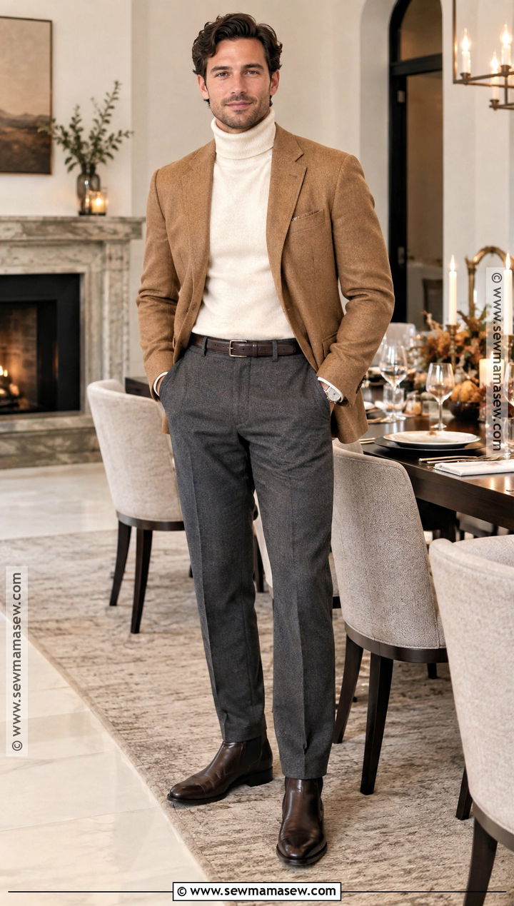 Thanksgiving Outfit With Turtleneck and Blazer - 20 thanksgiving outfits for men