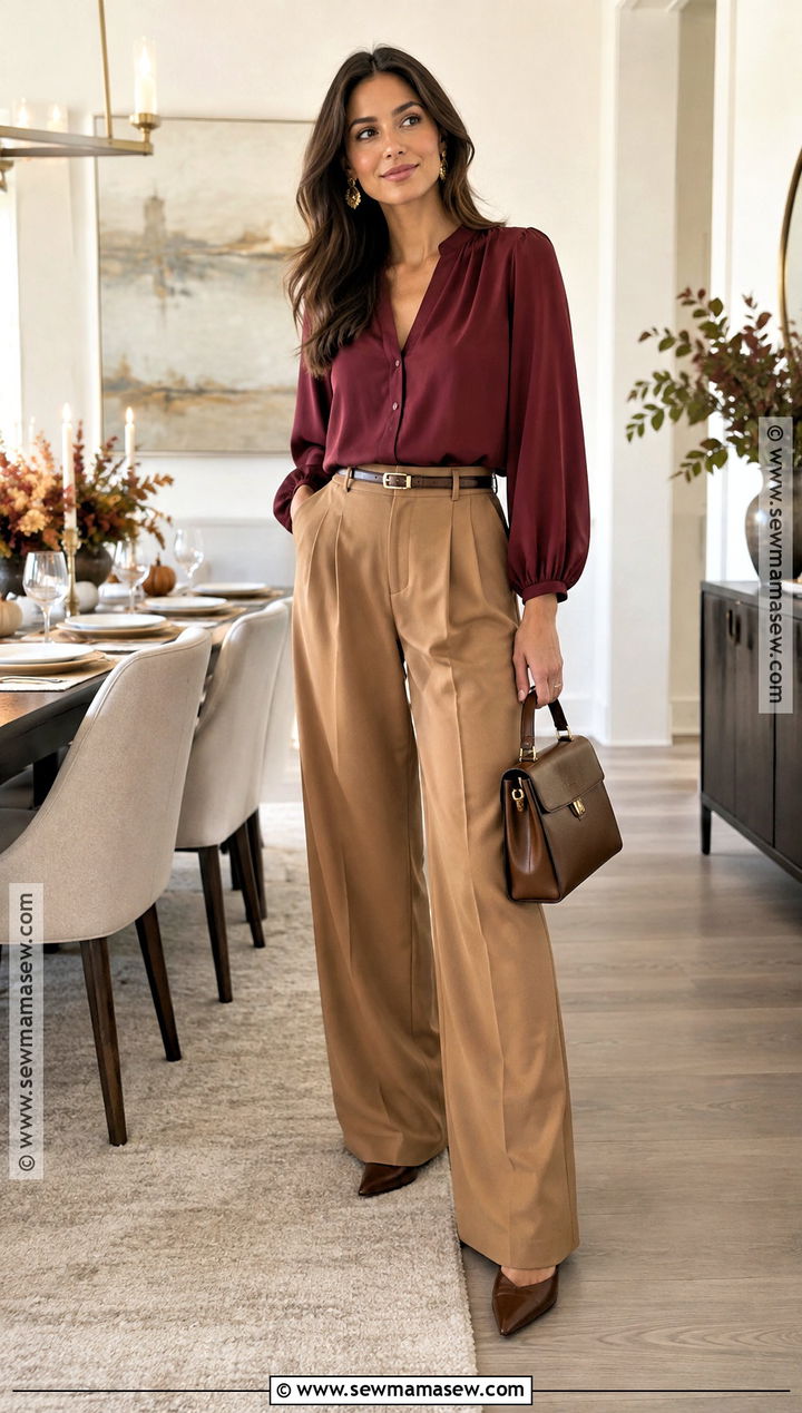 Thanksgiving Outfit With Wide Leg Pants And Blouse - 25 thanksgiving outfit ideas for women